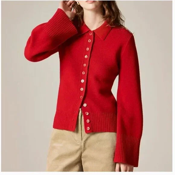 J Crew XS, Red Milano stitch cinched waist cardigan, practically NWT - Picture 1 of 3